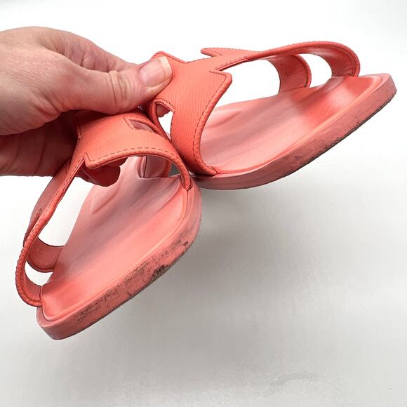 HERMES Oran Sandal Orange Joey Epsom Womens Size 39 Calf Leather Flat - Picture 11 of 16